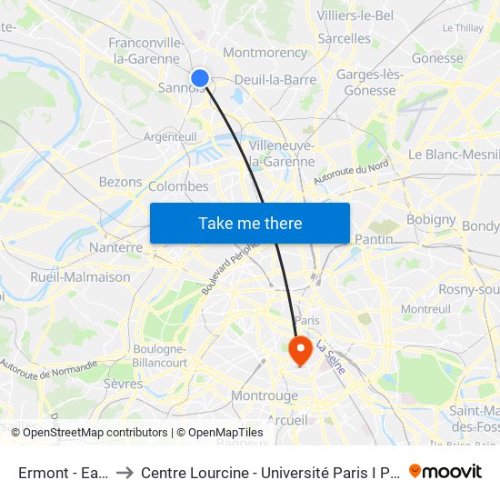 Ermont - Eaubonne to Centre Lourcine - Université Paris I Panthéon-Sorbonne map