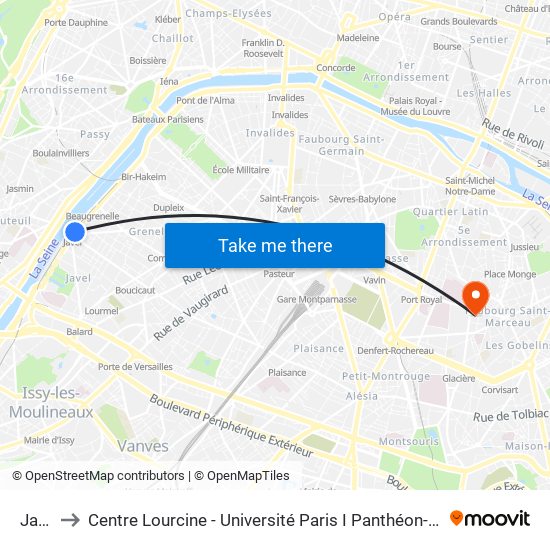 Javel to Centre Lourcine - Université Paris I Panthéon-Sorbonne map