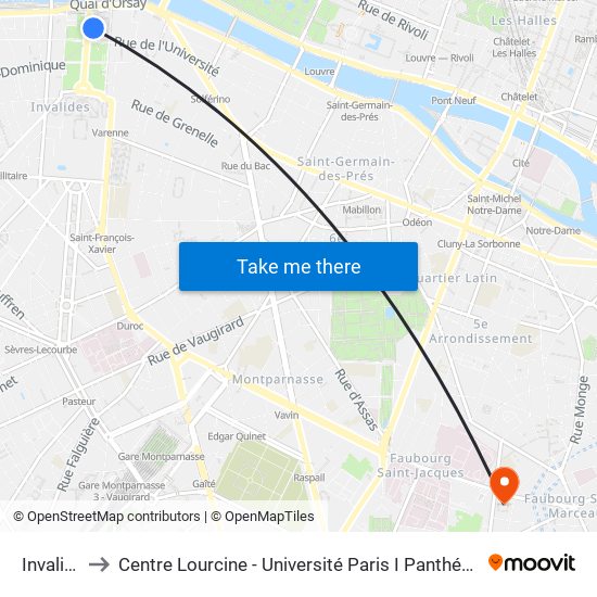 Invalides to Centre Lourcine - Université Paris I Panthéon-Sorbonne map