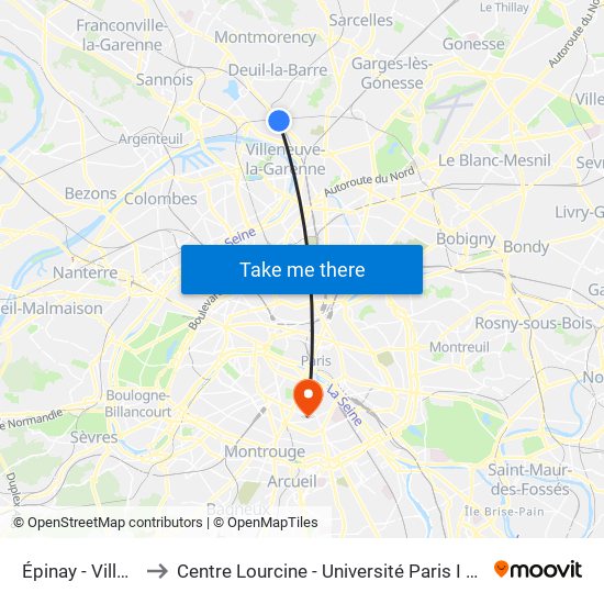 Épinay - Villetaneuse to Centre Lourcine - Université Paris I Panthéon-Sorbonne map