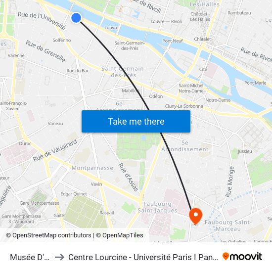 Musée D'Orsay to Centre Lourcine - Université Paris I Panthéon-Sorbonne map