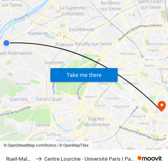 Rueil-Malmaison to Centre Lourcine - Université Paris I Panthéon-Sorbonne map