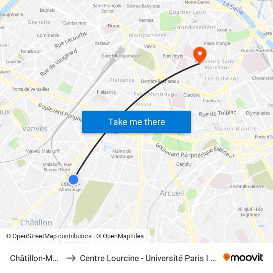 Châtillon-Montrouge to Centre Lourcine - Université Paris I Panthéon-Sorbonne map