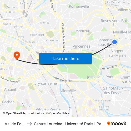 Val de Fontenay to Centre Lourcine - Université Paris I Panthéon-Sorbonne map