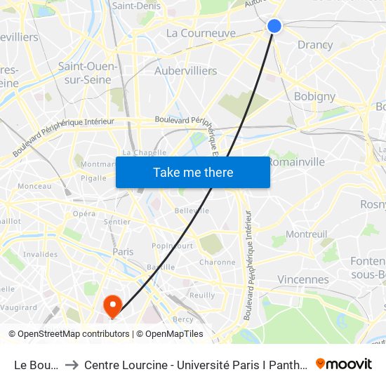 Le Bourget to Centre Lourcine - Université Paris I Panthéon-Sorbonne map