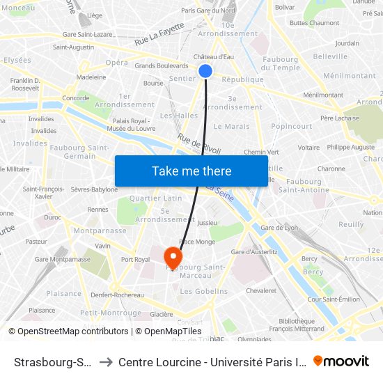 Strasbourg-Saint-Denis to Centre Lourcine - Université Paris I Panthéon-Sorbonne map
