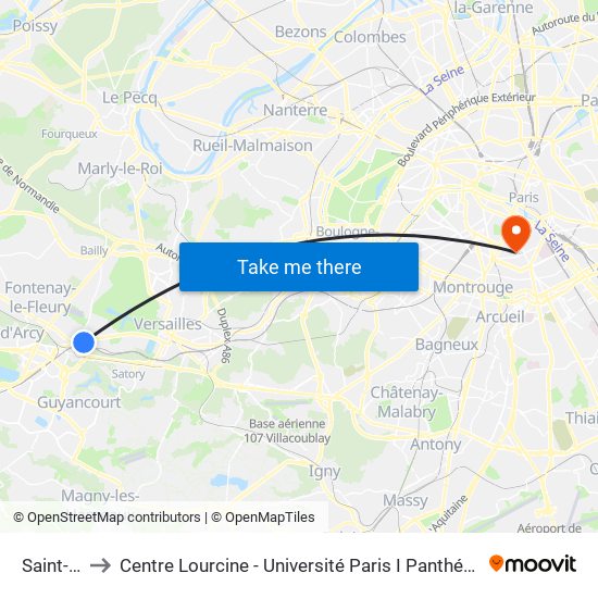 Saint-Cyr to Centre Lourcine - Université Paris I Panthéon-Sorbonne map