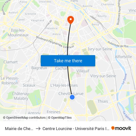 Mairie de Chevilly-Larue to Centre Lourcine - Université Paris I Panthéon-Sorbonne map