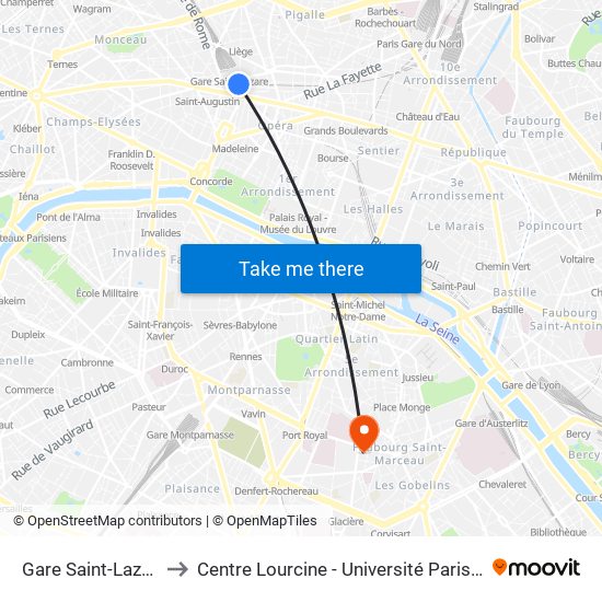 Gare Saint-Lazare – Havre to Centre Lourcine - Université Paris I Panthéon-Sorbonne map