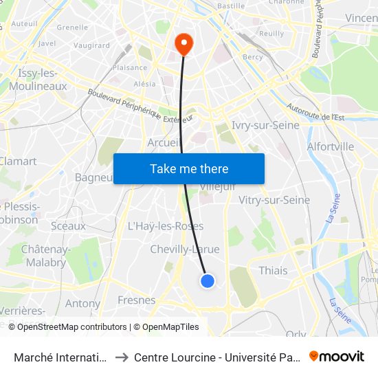 Marché International de Rungis to Centre Lourcine - Université Paris I Panthéon-Sorbonne map