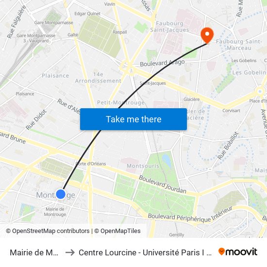 Mairie de Montrouge to Centre Lourcine - Université Paris I Panthéon-Sorbonne map