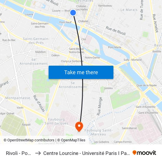 Rivoli - Pont Neuf to Centre Lourcine - Université Paris I Panthéon-Sorbonne map