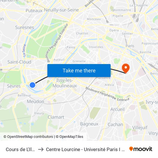 Cours de L'Ile Seguin to Centre Lourcine - Université Paris I Panthéon-Sorbonne map
