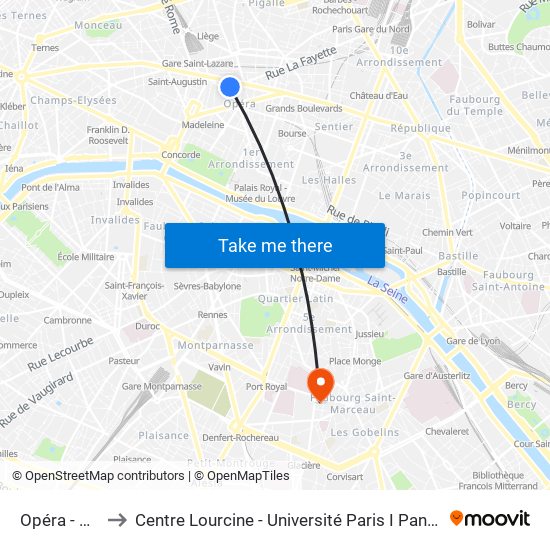 Opéra - Scribe to Centre Lourcine - Université Paris I Panthéon-Sorbonne map