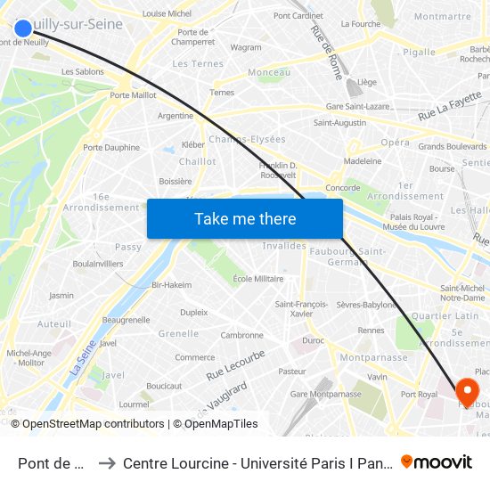 Pont de Neuilly to Centre Lourcine - Université Paris I Panthéon-Sorbonne map