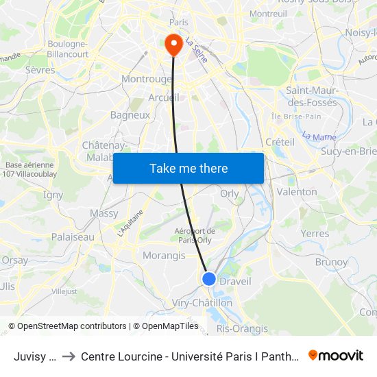 Juvisy RER to Centre Lourcine - Université Paris I Panthéon-Sorbonne map