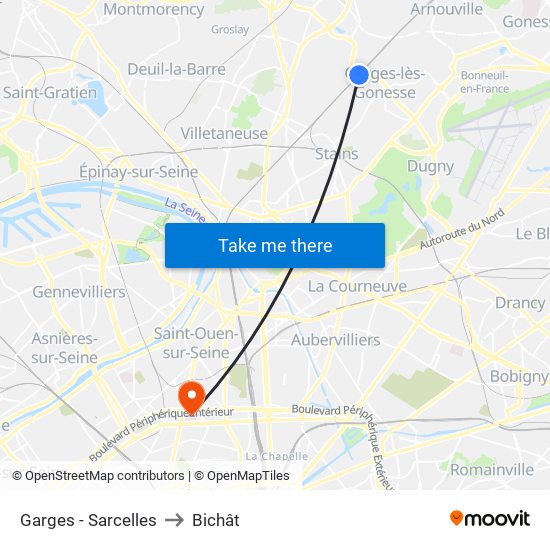 Garges - Sarcelles to Bichât map