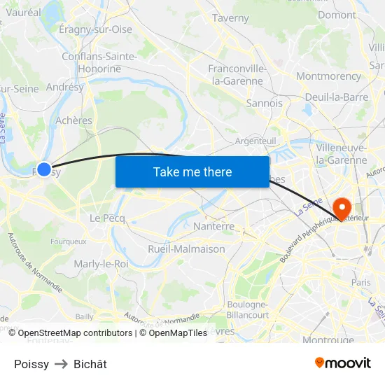 Poissy to Bichât map