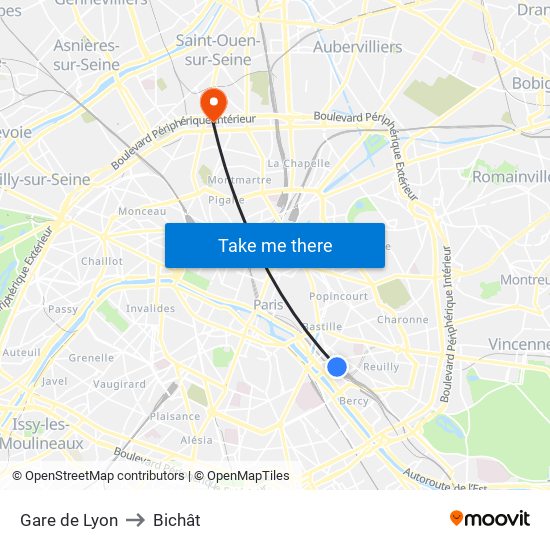 Gare de Lyon to Bichât map