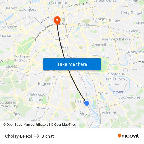 Choisy-Le-Roi to Bichât map