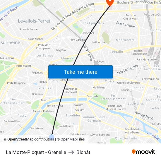 La Motte-Picquet - Grenelle to Bichât map