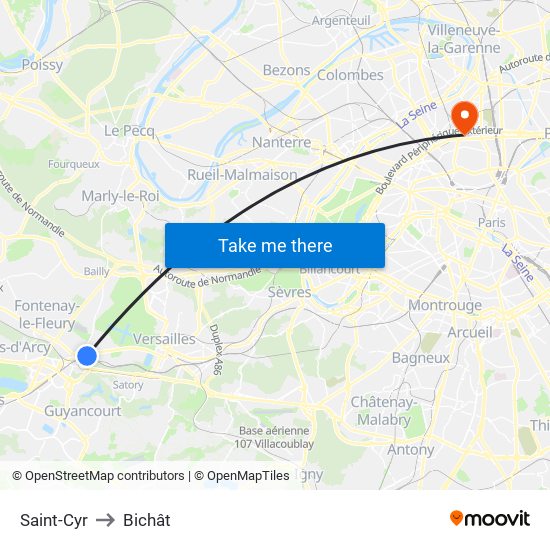 Saint-Cyr to Bichât map