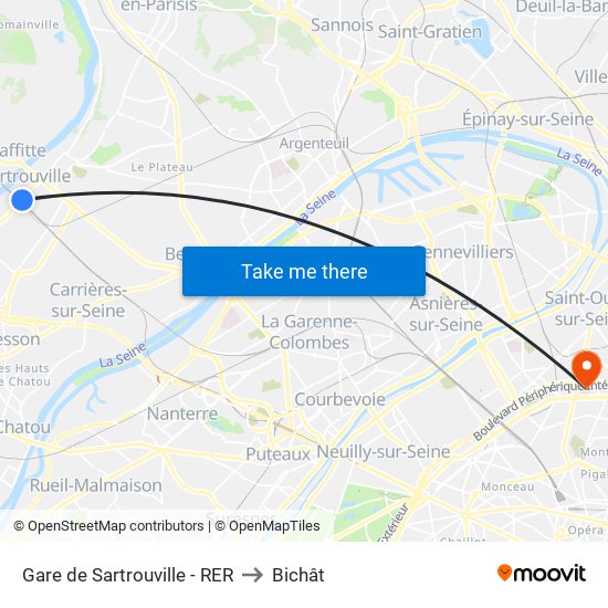 Gare de Sartrouville - RER to Bichât map