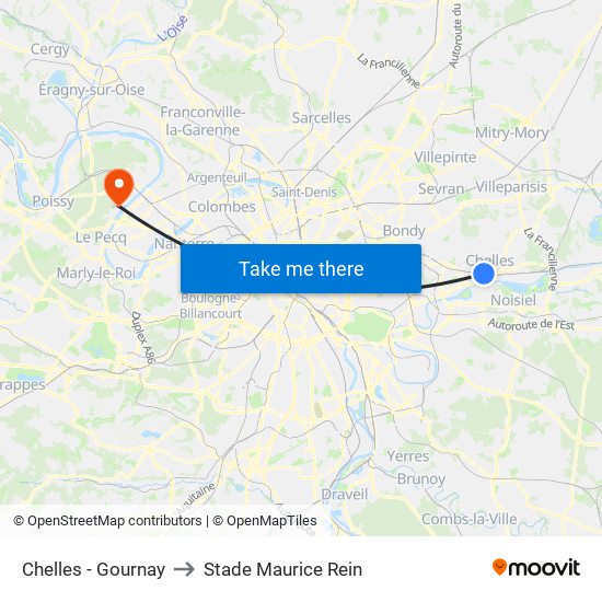 Chelles - Gournay to Stade Maurice Rein map