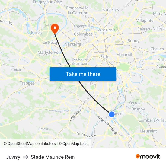 Juvisy to Stade Maurice Rein map