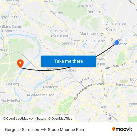 Garges - Sarcelles to Stade Maurice Rein map