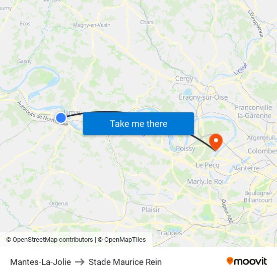 Mantes-La-Jolie to Stade Maurice Rein map