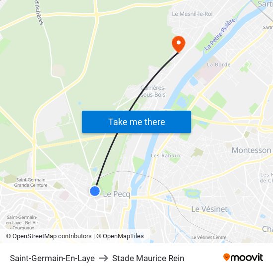 Saint-Germain-En-Laye to Stade Maurice Rein map