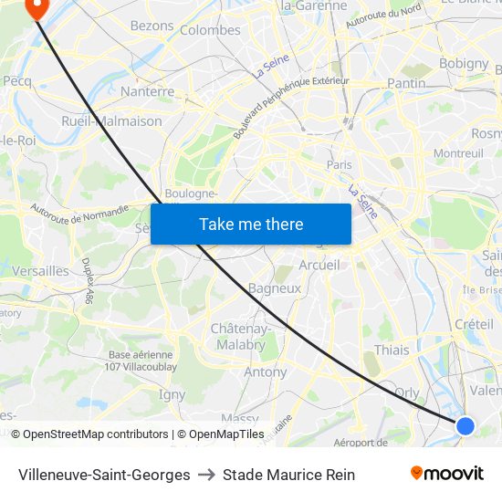 Villeneuve-Saint-Georges to Stade Maurice Rein map