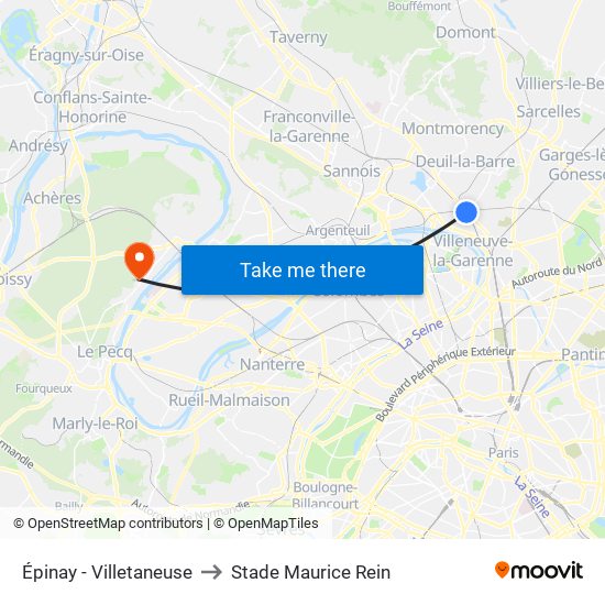 Épinay - Villetaneuse to Stade Maurice Rein map