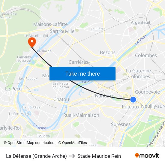 La Défense (Grande Arche) to Stade Maurice Rein map