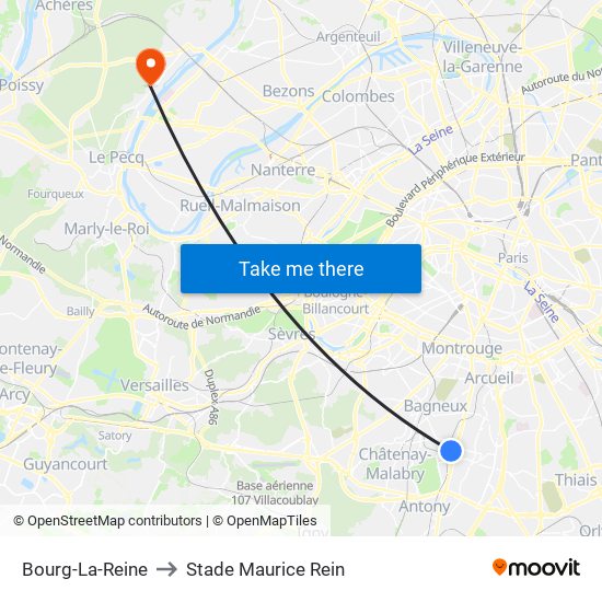 Bourg-La-Reine to Stade Maurice Rein map