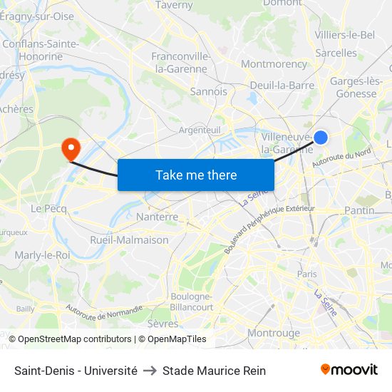 Saint-Denis - Université to Stade Maurice Rein map