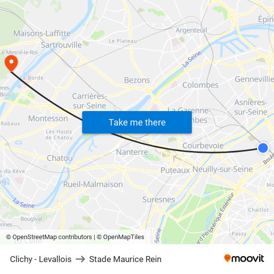 Clichy - Levallois to Stade Maurice Rein map