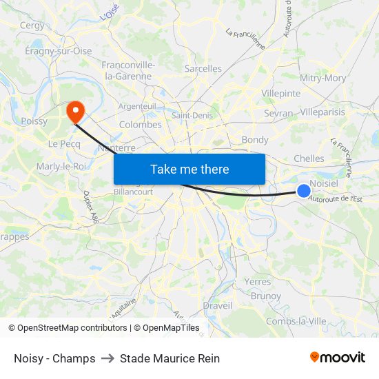 Noisy - Champs to Stade Maurice Rein map