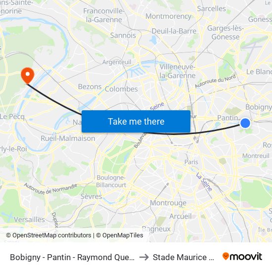 Bobigny - Pantin - Raymond Queneau to Stade Maurice Rein map