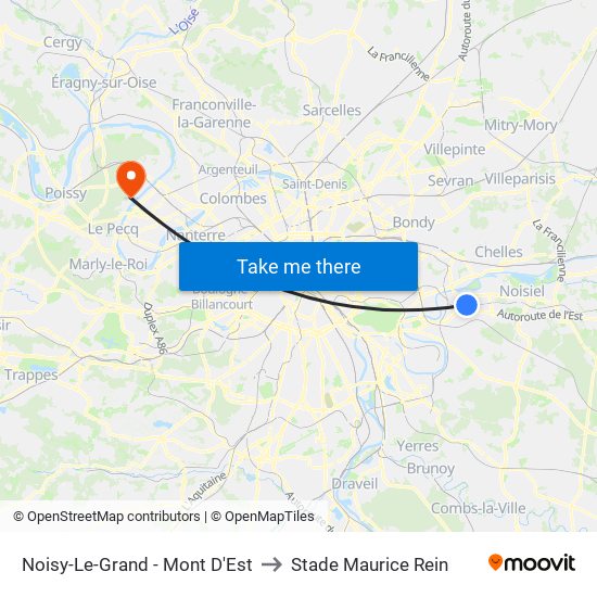 Noisy-Le-Grand - Mont D'Est to Stade Maurice Rein map