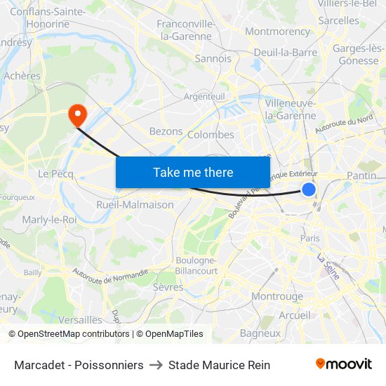 Marcadet - Poissonniers to Stade Maurice Rein map