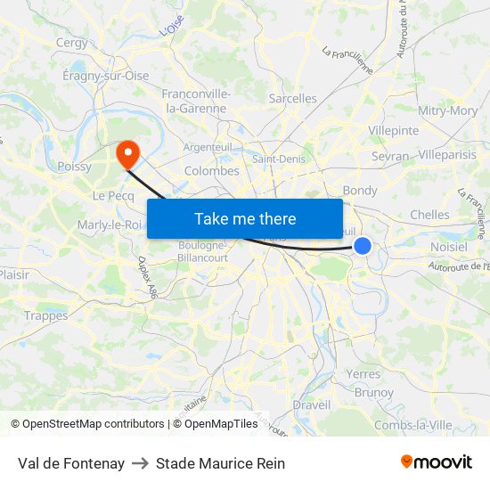 Val de Fontenay to Stade Maurice Rein map