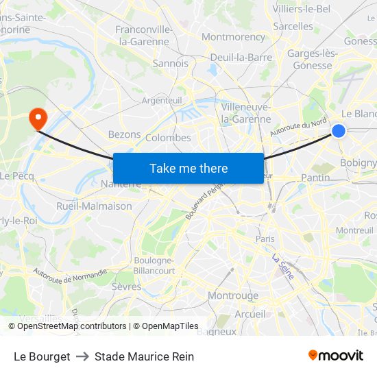 Le Bourget to Stade Maurice Rein map