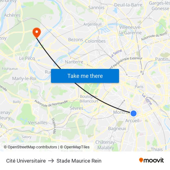 Cité Universitaire to Stade Maurice Rein map