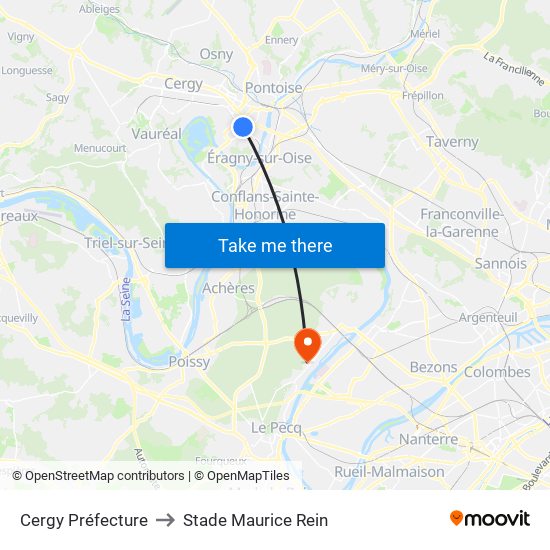 Cergy Préfecture to Stade Maurice Rein map