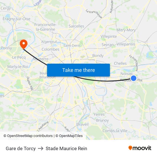Gare de Torcy to Stade Maurice Rein map