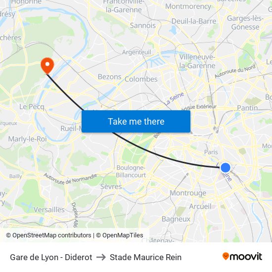 Gare de Lyon - Diderot to Stade Maurice Rein map