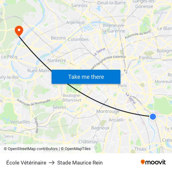 École Vétérinaire to Stade Maurice Rein map