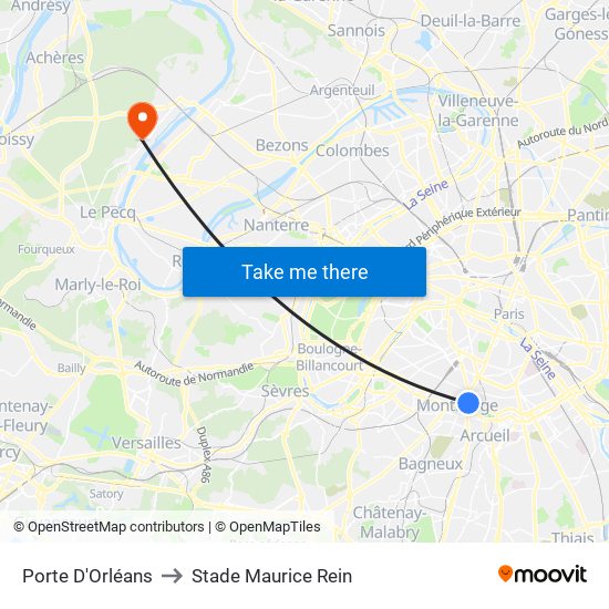 Porte D'Orléans to Stade Maurice Rein map